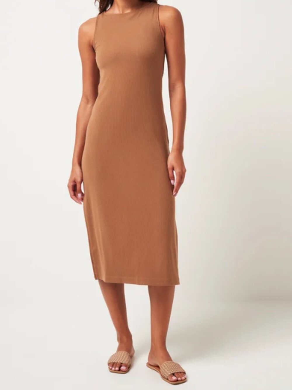 Travis Mathew Hadley ribbed cloud dress chestnut brown stretch midi new Small